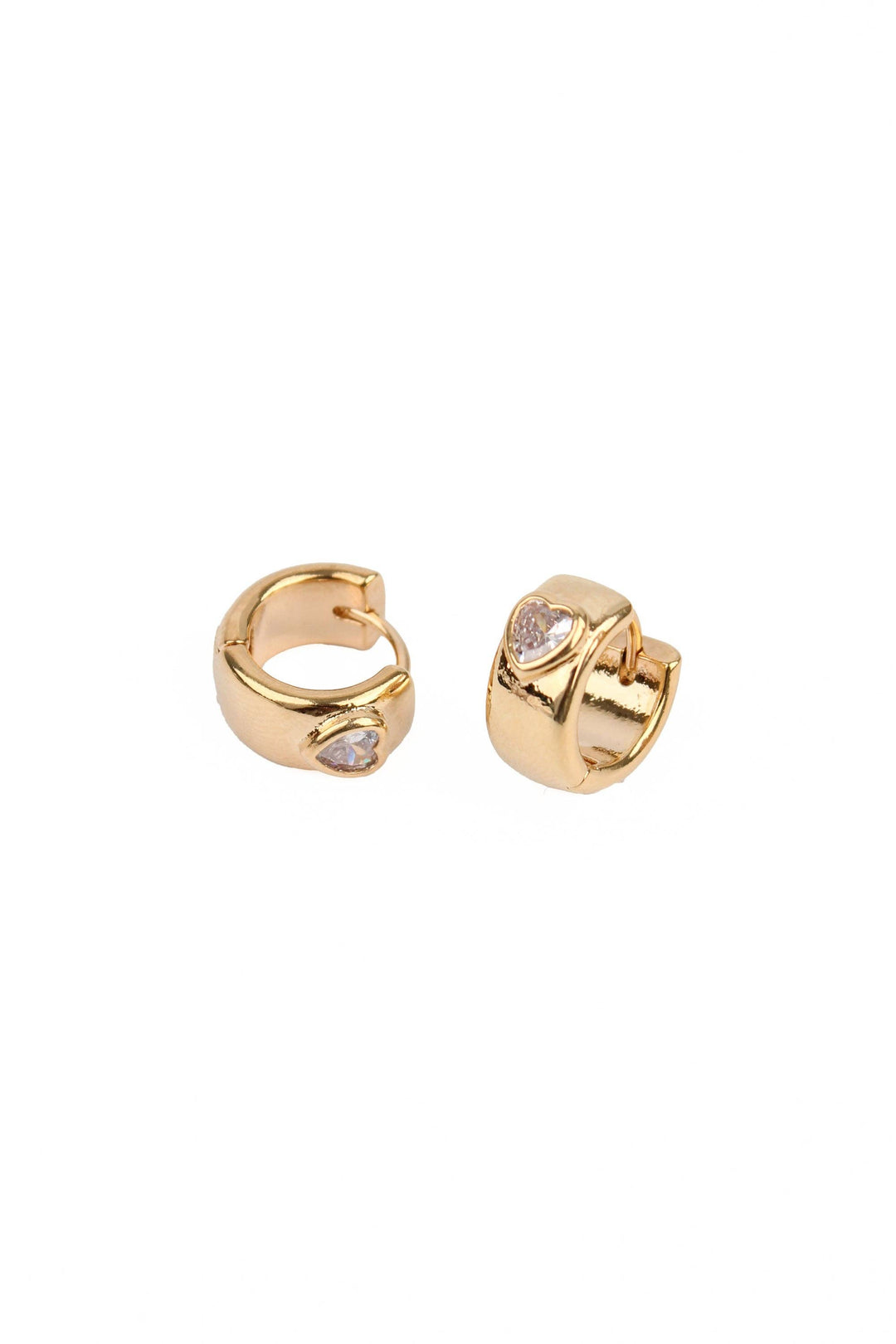 CZ HEART ON GOLD HUGGIE EARRINGS