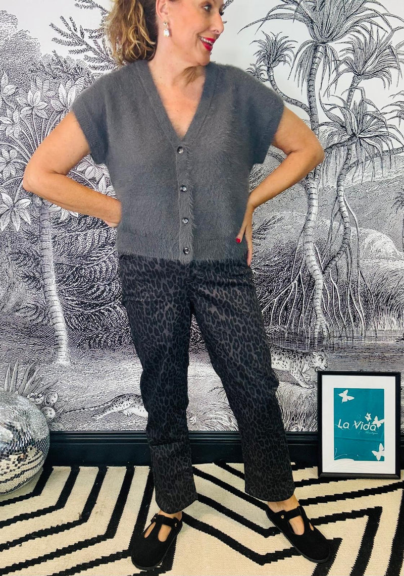 Kim Leopard Jeans in Lava Grey