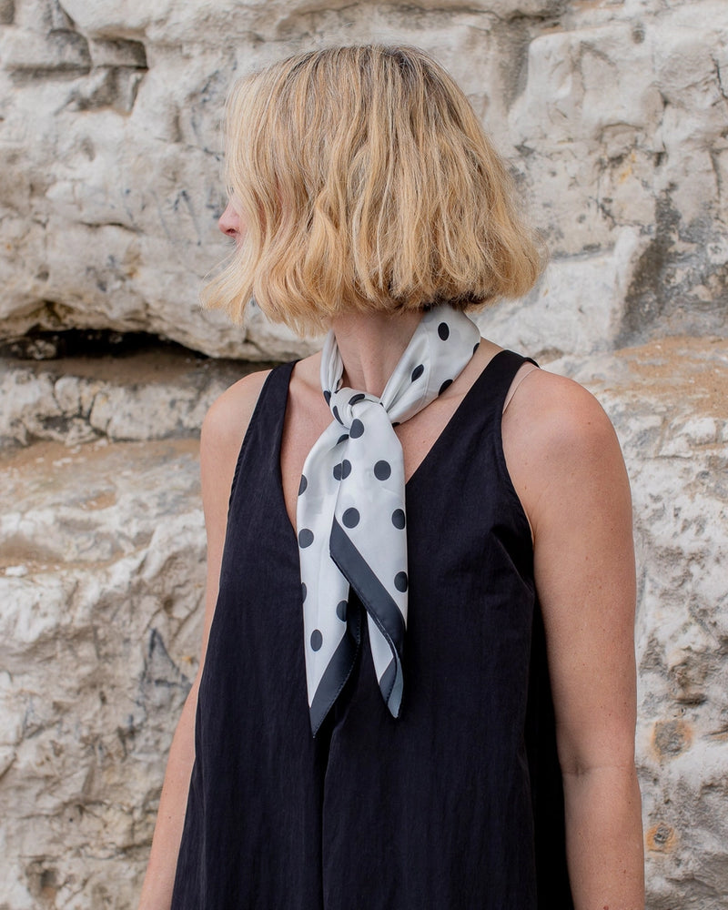 Kelly Square Scarf in Black & Cream Polka Dot