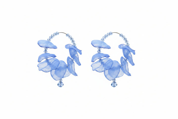 Light weight hoop earrings with sheer fabric and beads