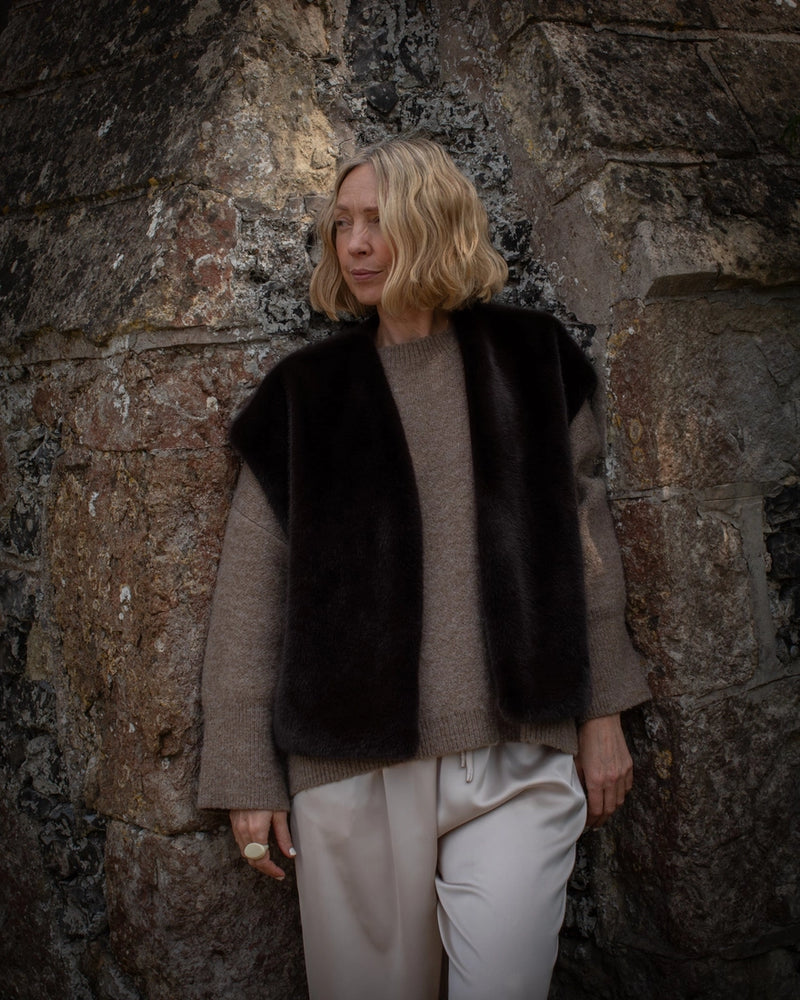 Claire Plush Gilet in Rich Cocoa