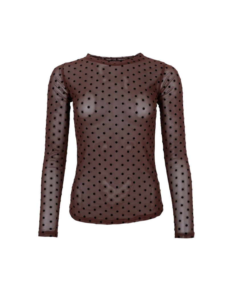 Jennie Flocked Polka Dot Mesh Top