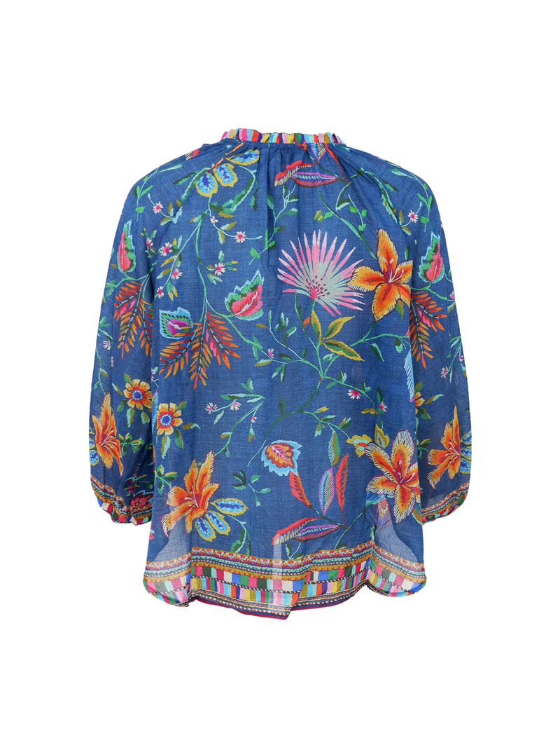 Art Floral Blouse in Denim Blue
