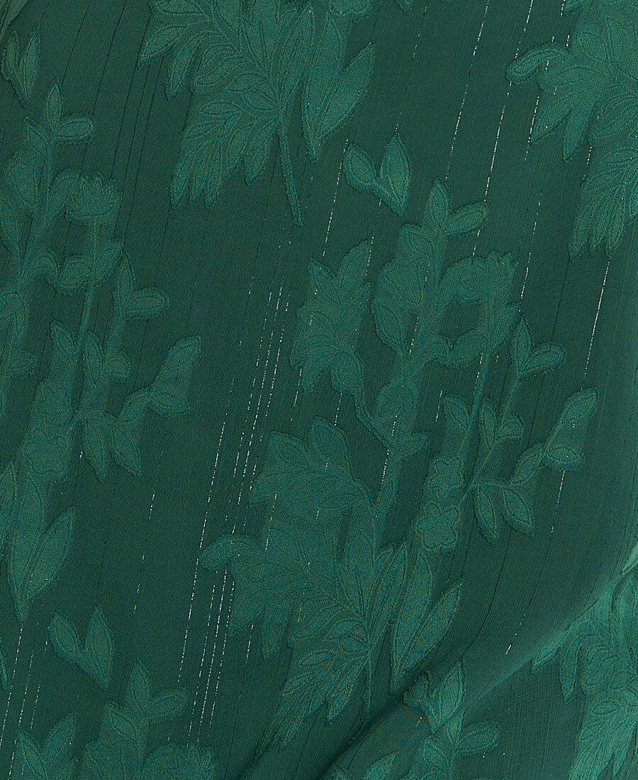Forest Green Jacquard Puff Sleeve Midi Dress
