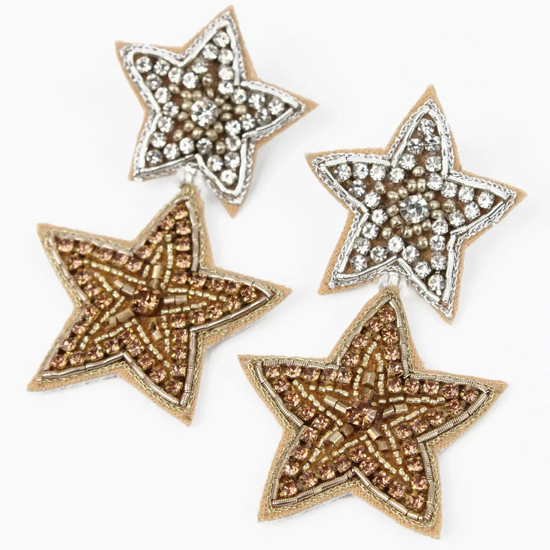Gold & Silver Star Drop Earrings