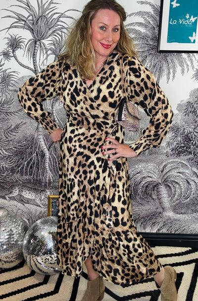 Luna Leopard Long Sleeve Wrap Dress