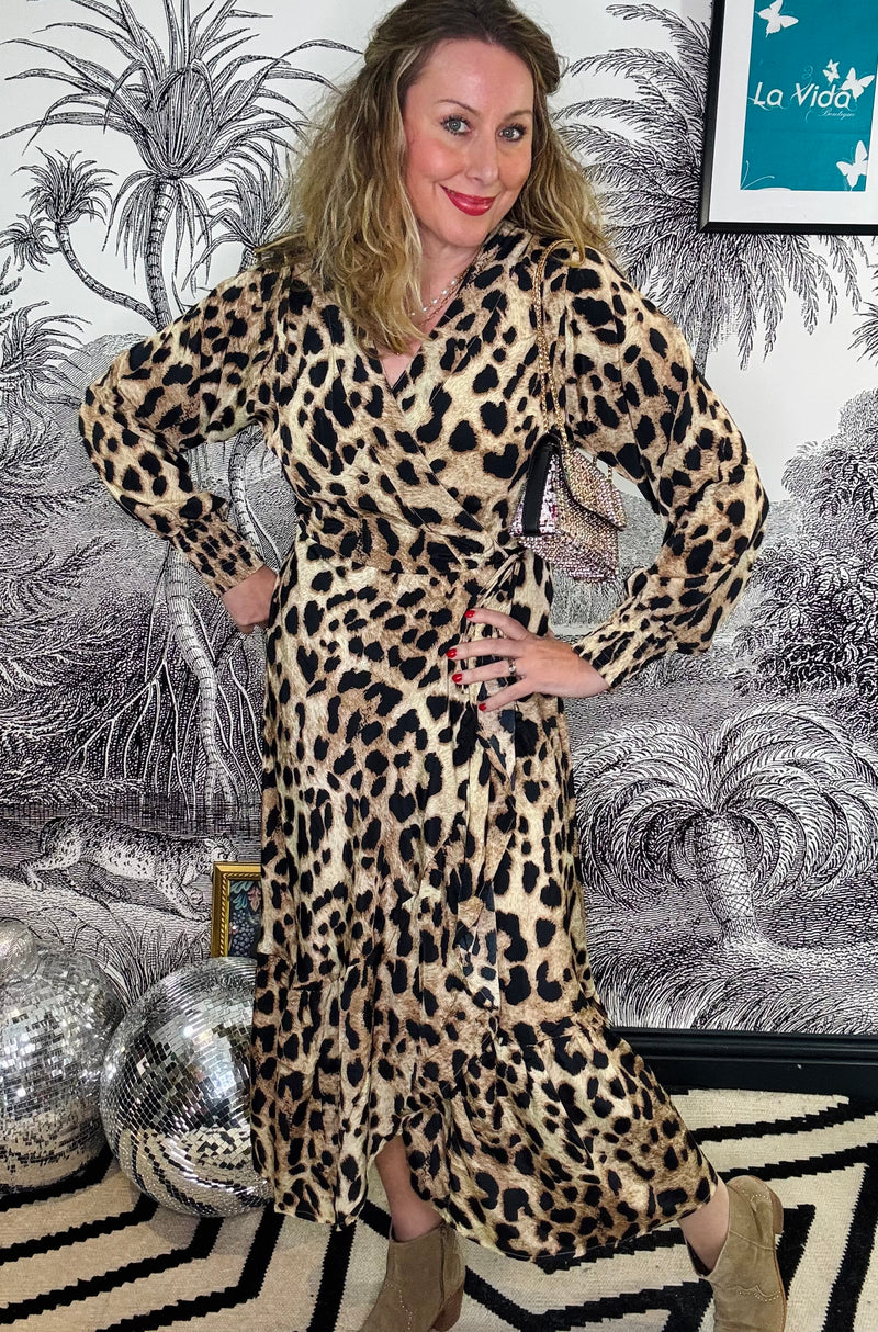 Luna Leopard Long Sleeve Wrap Dress