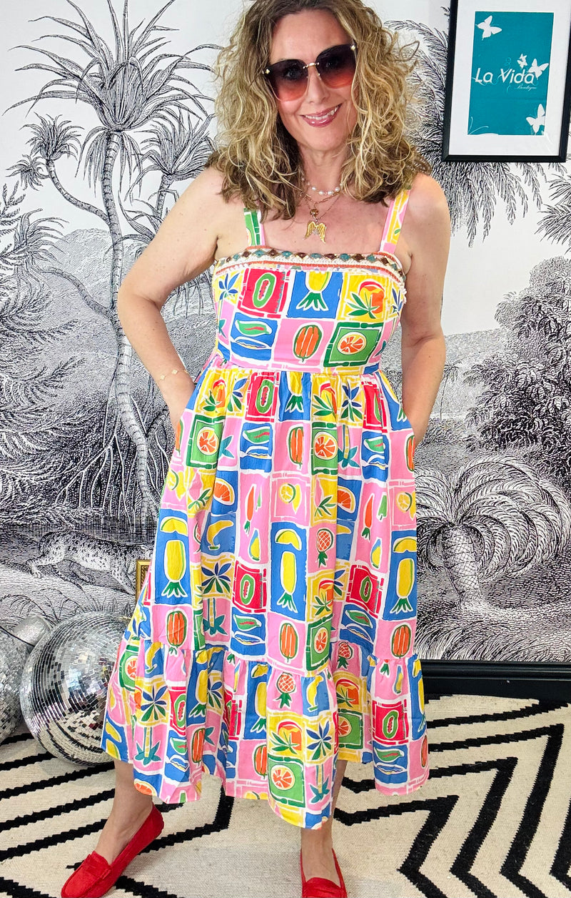 Carmen Fruit Print Midi Dress