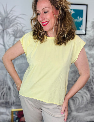 Kathy Cap Sleeve Raw Edge T-Shirt