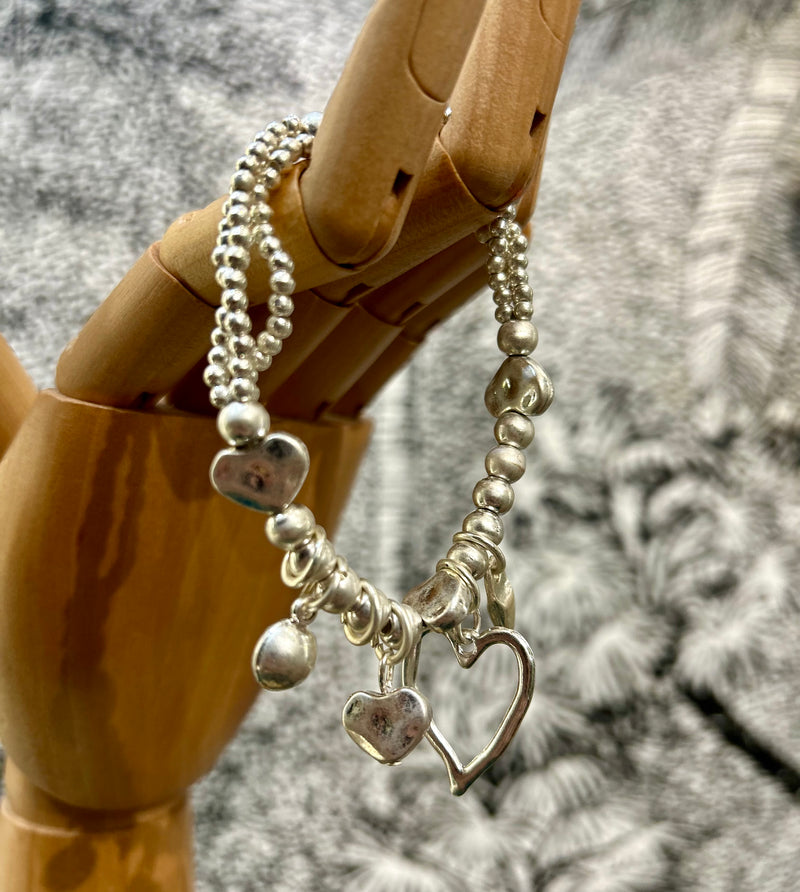 Hammered Heart Charms Bracelet