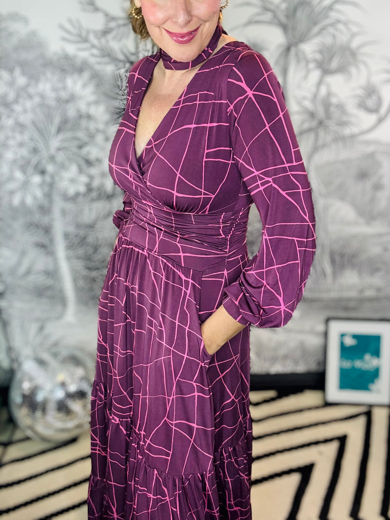 Faye Maxi Dress in Abstract Pink Bordeaux