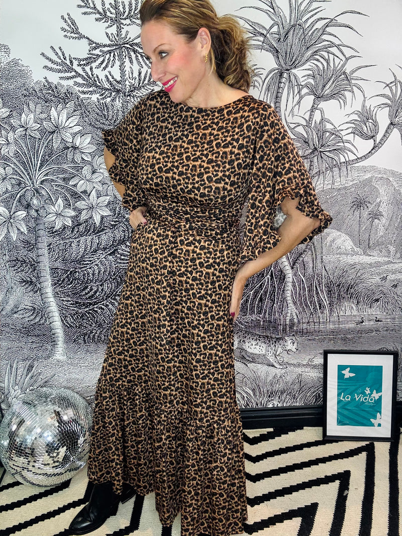 Gabriella Maxi Dress in Small Leopard Brown