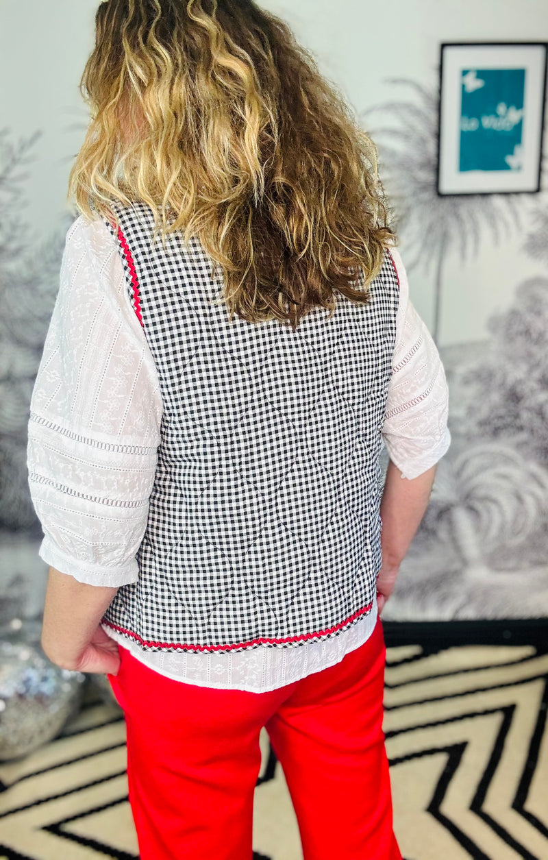 Noa Quilted Gingham Bow Tie Gilet