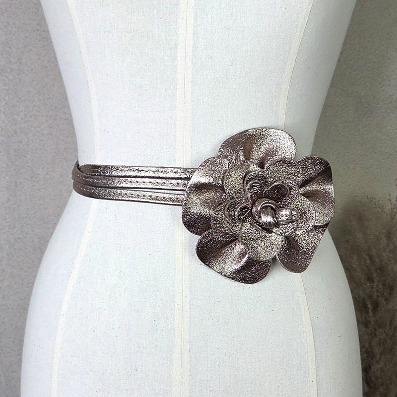 Leather Flower Wraparound Tie Belt