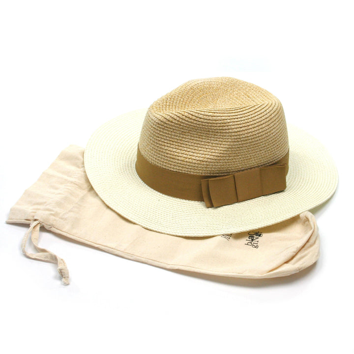 Two Tone Panama Foldable Hat in Natural &amp; Butter Yellow (57cm)