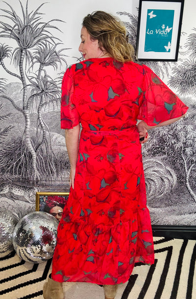 Delia Flutter Sleeve Maxi Wrap Dress