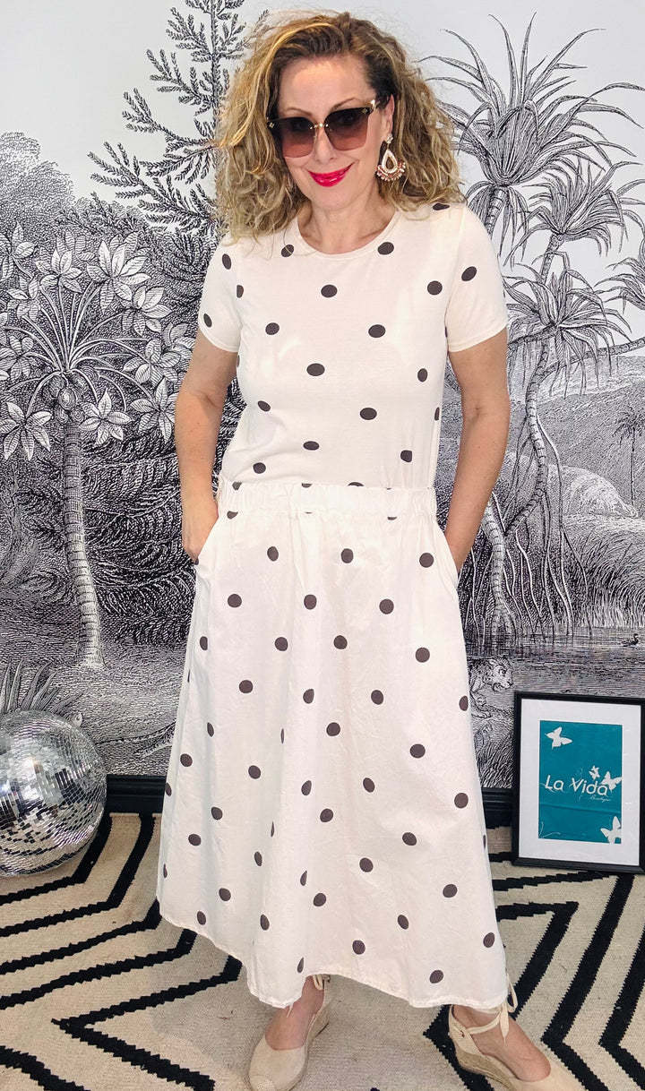 Abbie Skirt in Brown Polka Dots
