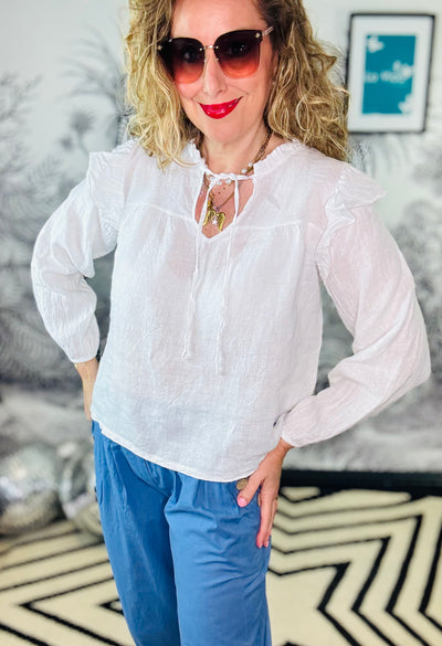 Melina Linen Frill Blouse