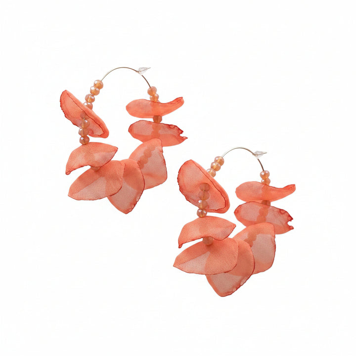 Light weight hoop earrings with sheer fabric and beads