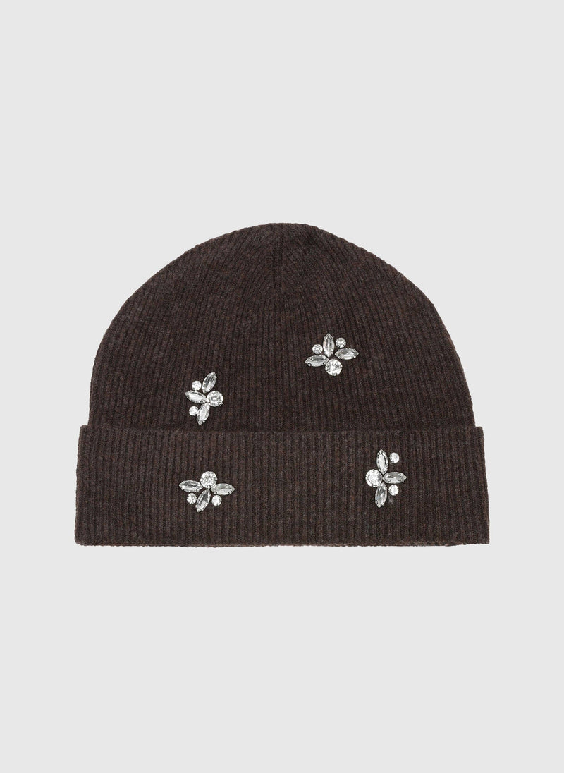 Flossie Embellished Beanie Hat in Brown