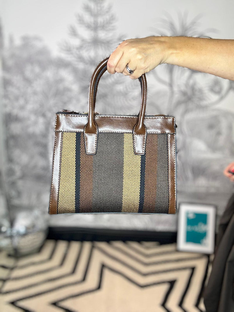 Tonal Canvas Stripe Handbag with Purse