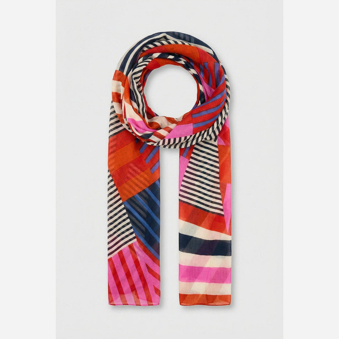 Block Stripe Lightweight Cotton Scarf in Pink: One-size