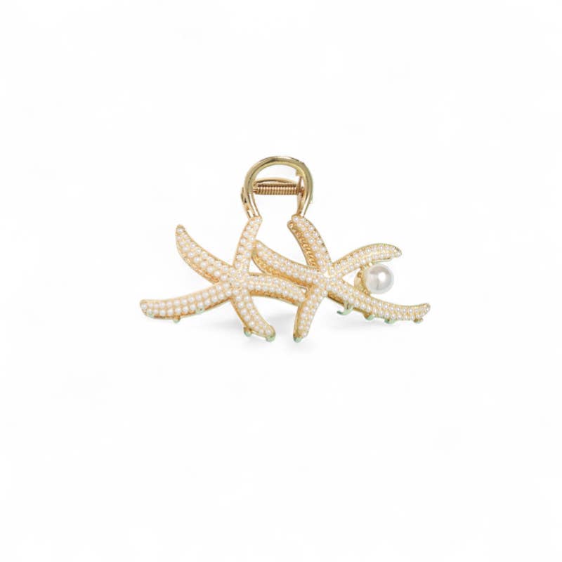 Pearl Detail Starfish Claw Clip in Gold