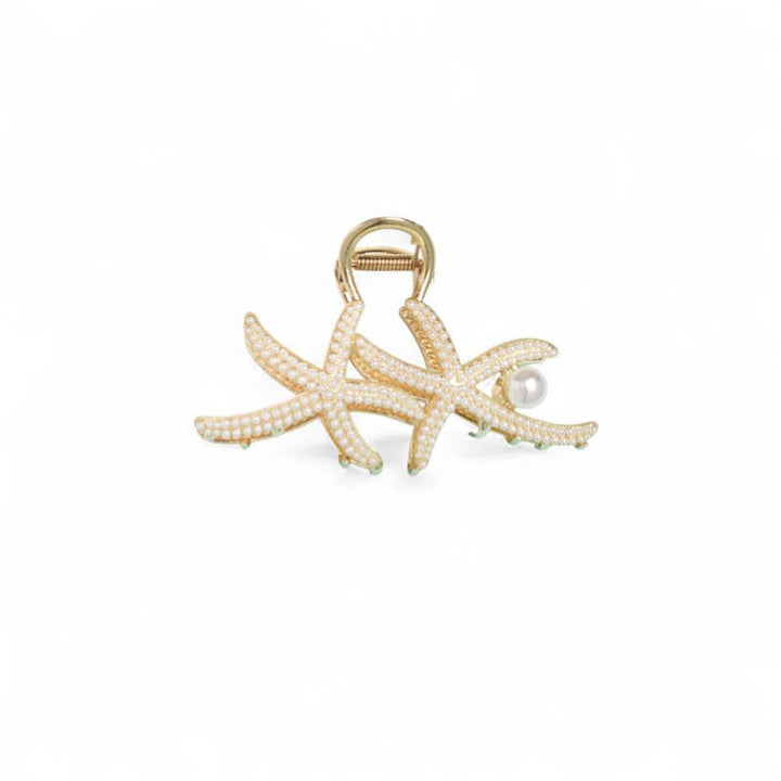 Pearl Detail Starfish Claw Clip in Gold