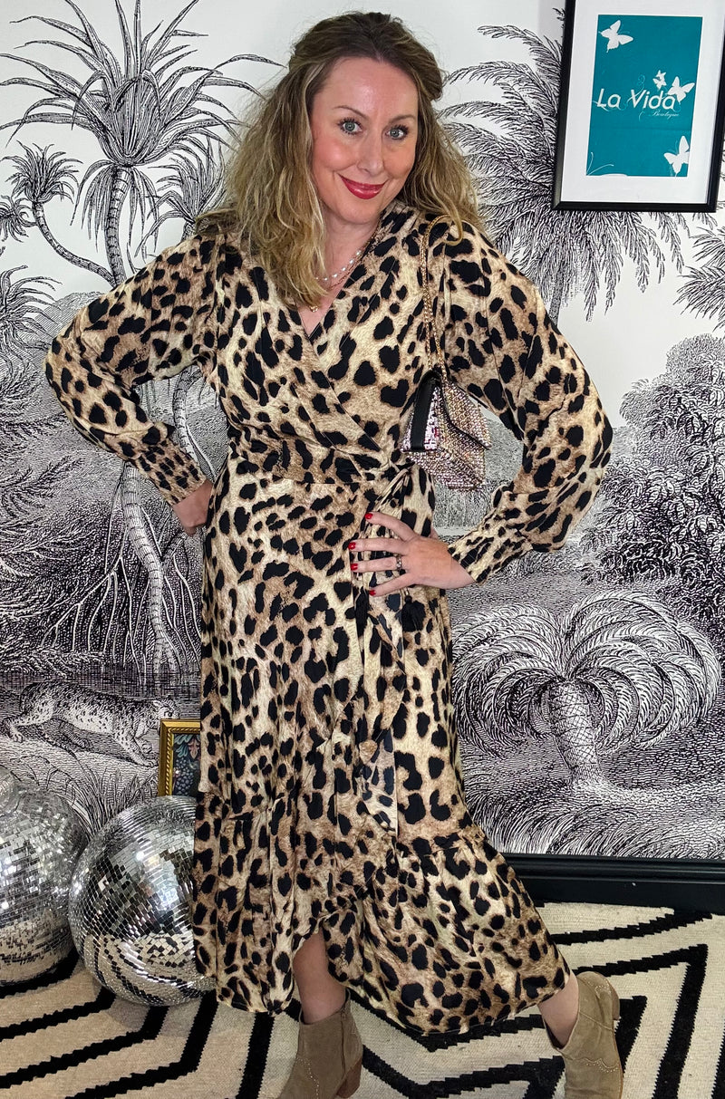 Luna Leopard Long Sleeve Wrap Dress