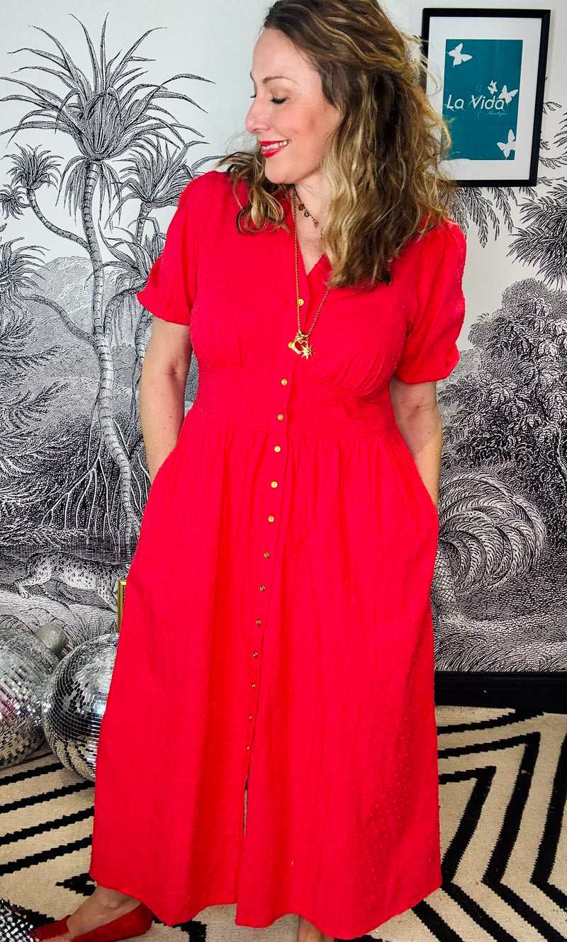 Poppy Button Down Midi Tea Dress