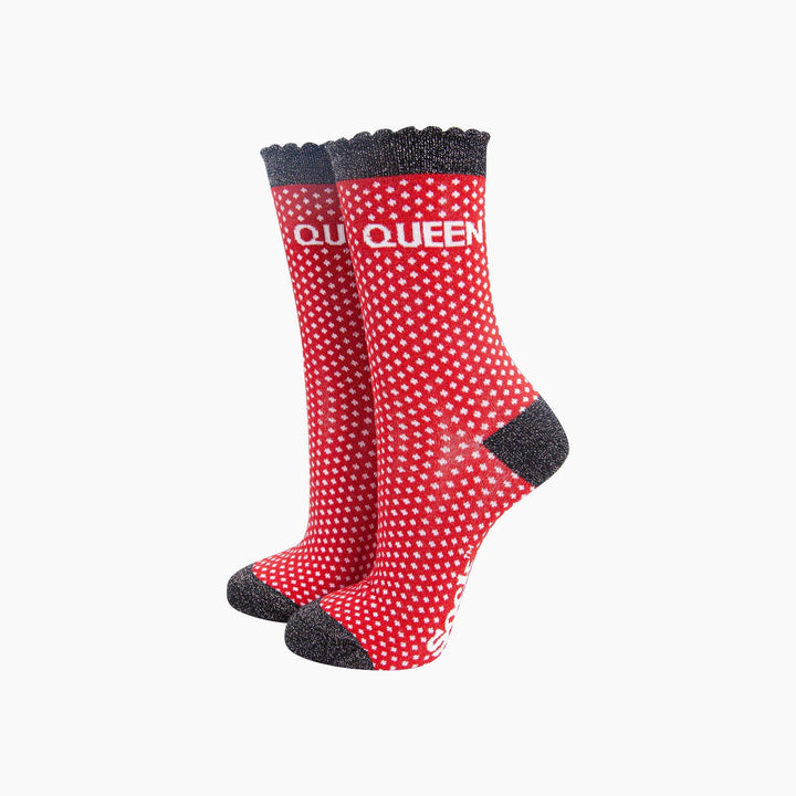 Queen Spotted Combed Cotton Glitter Socks in Red: UK 3-7 | EU 36-40 | US 5-9