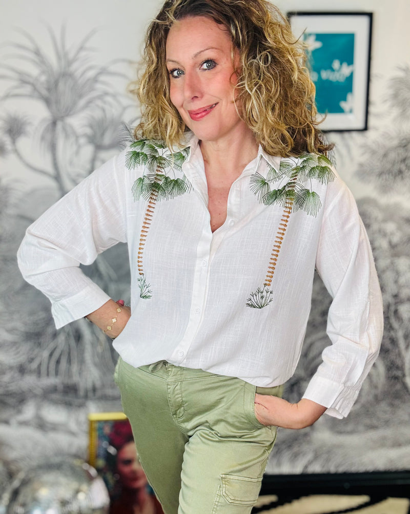 Pamela Embroidered Palm Tree Shirt