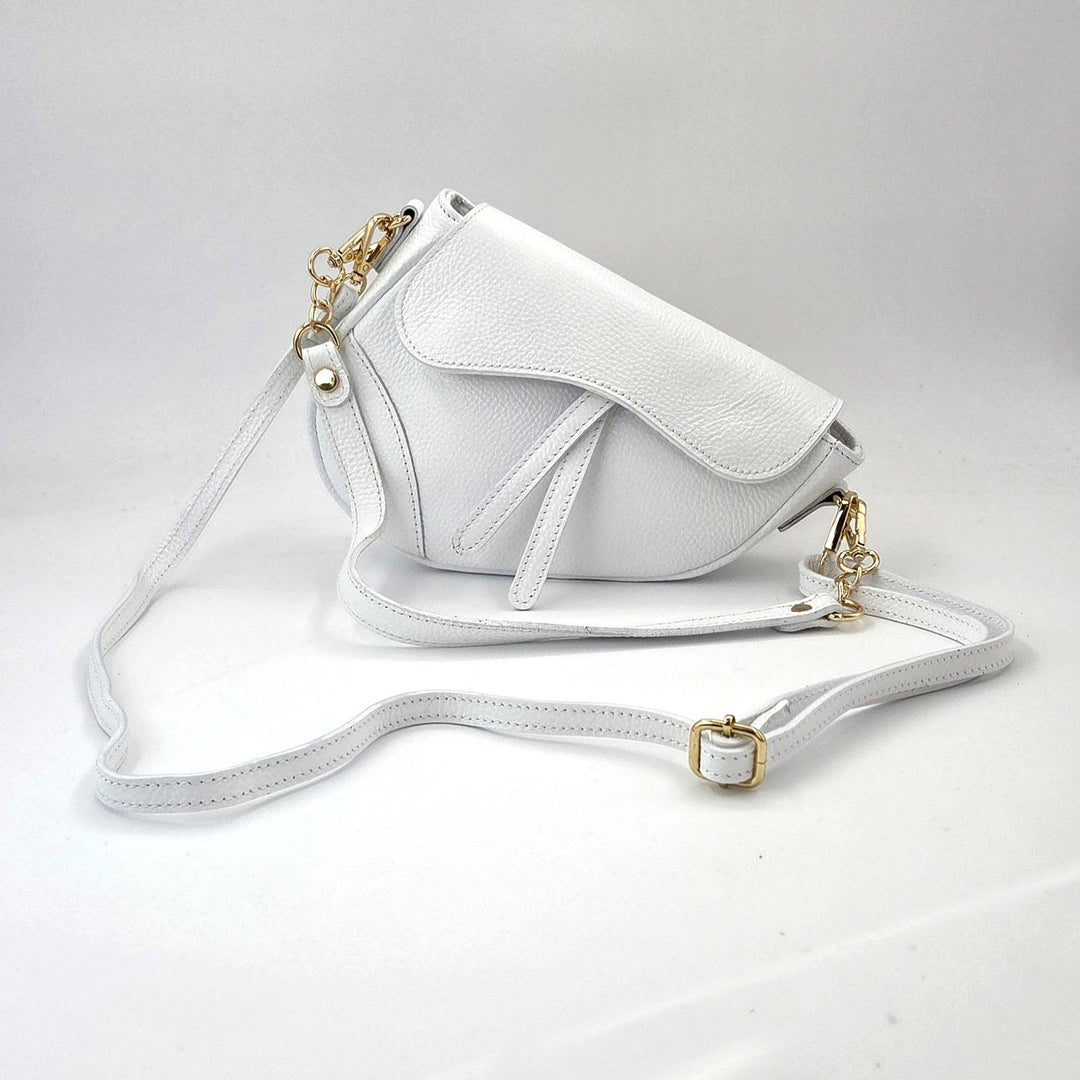 Designer inspired cute leather saddle handbag: White