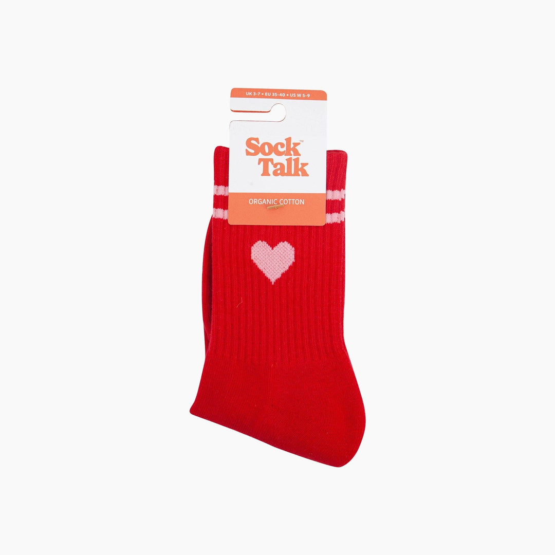 Love Heart Combed Cotton Sports Socks in Red: UK 3-7 | EU 36-40 | US 5-9