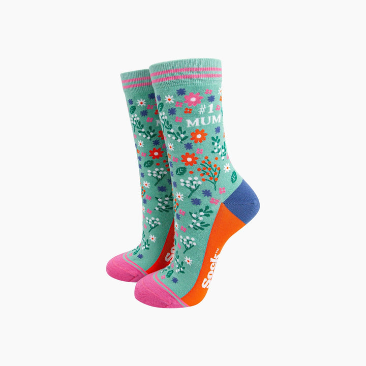 Number 1 Mum Floral Bamboo Socks in Green: UK 3-7 | EU 36-40 | US 5-9