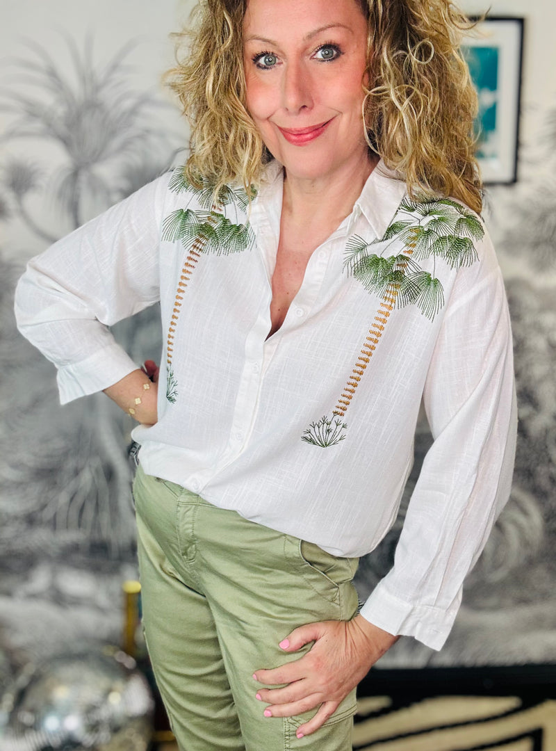 Pamela Embroidered Palm Tree Shirt