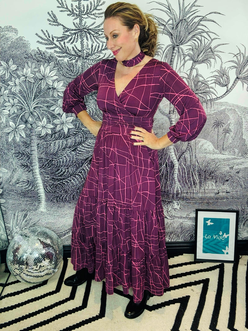 Faye Maxi Dress in Abstract Pink Bordeaux