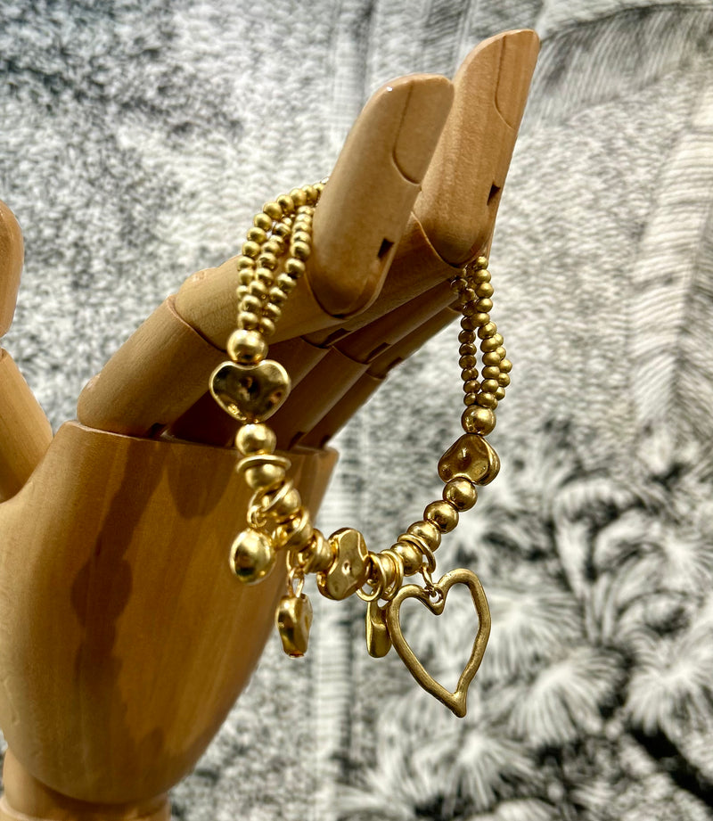 Hammered Heart Charms Bracelet