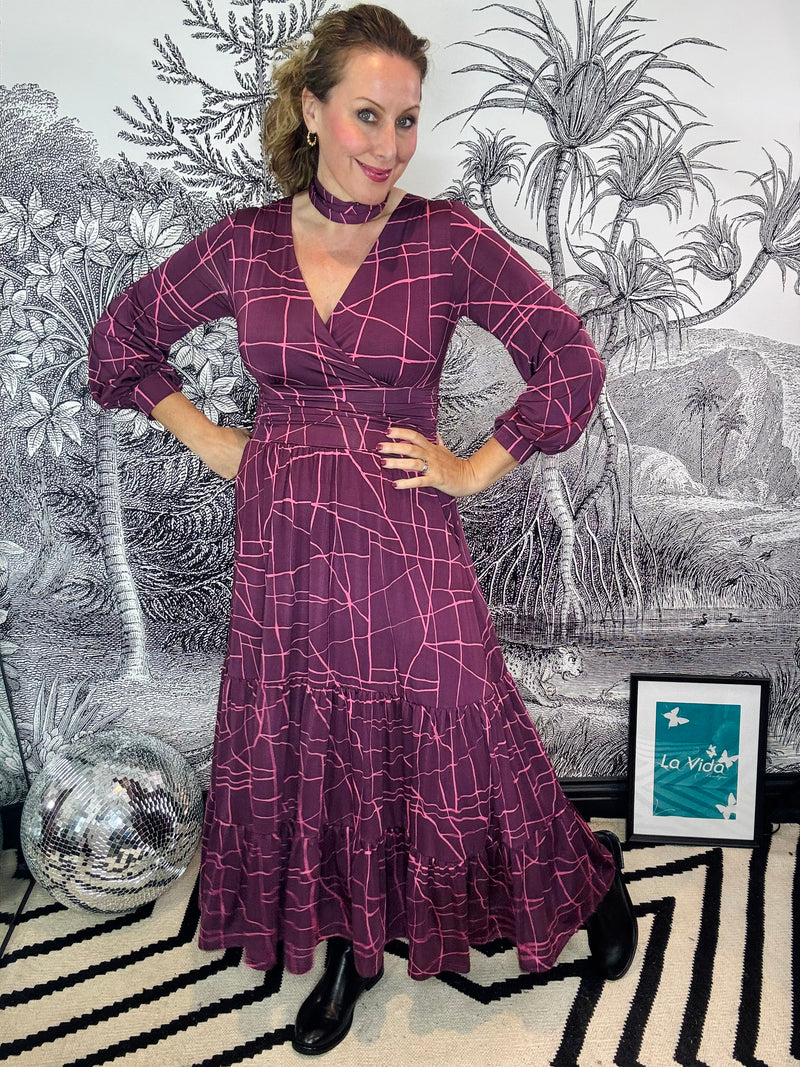 Faye Maxi Dress in Abstract Pink Bordeaux
