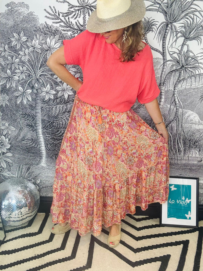 Luna Maxi Frill Skirt in Pacifique Orange