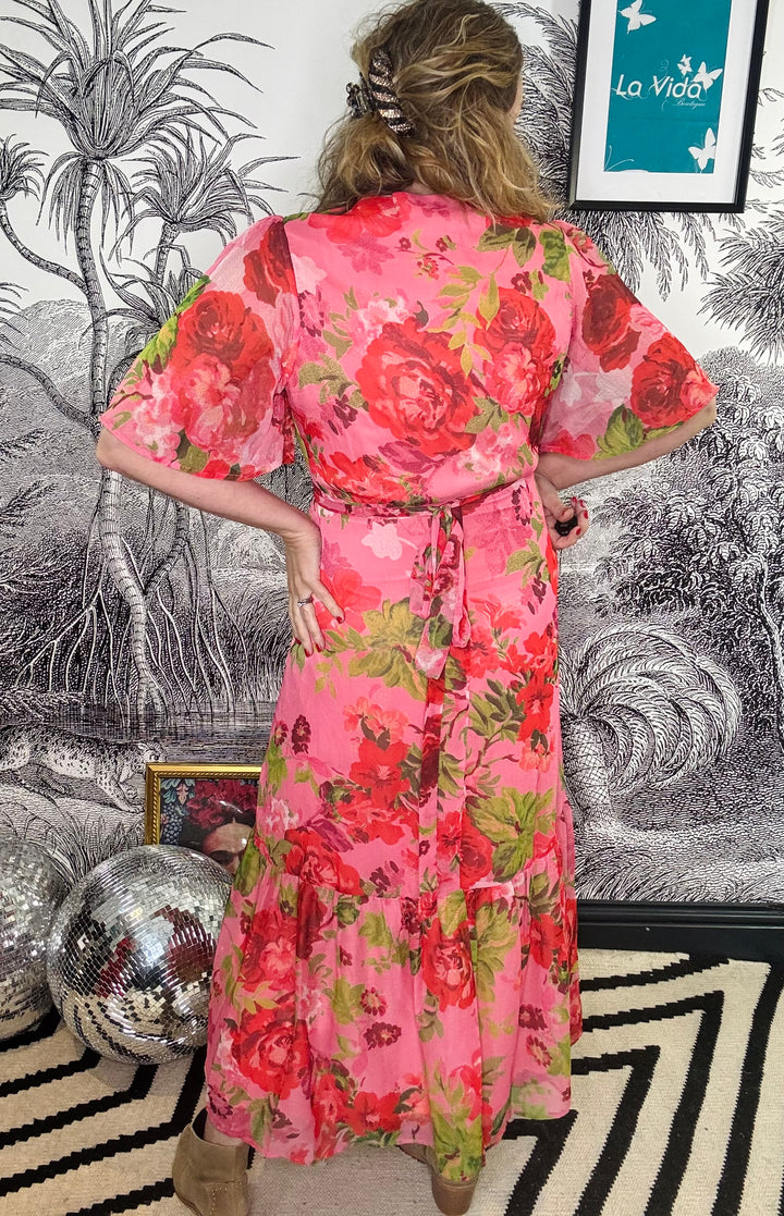 Roxanne Flutter Sleeve Maxi Wrap Dress