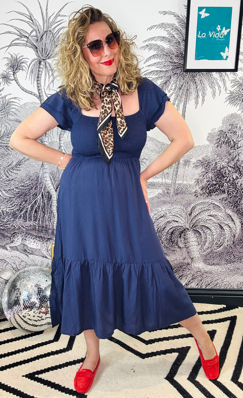 Hannah Shirred Bodice Square Neck Dress