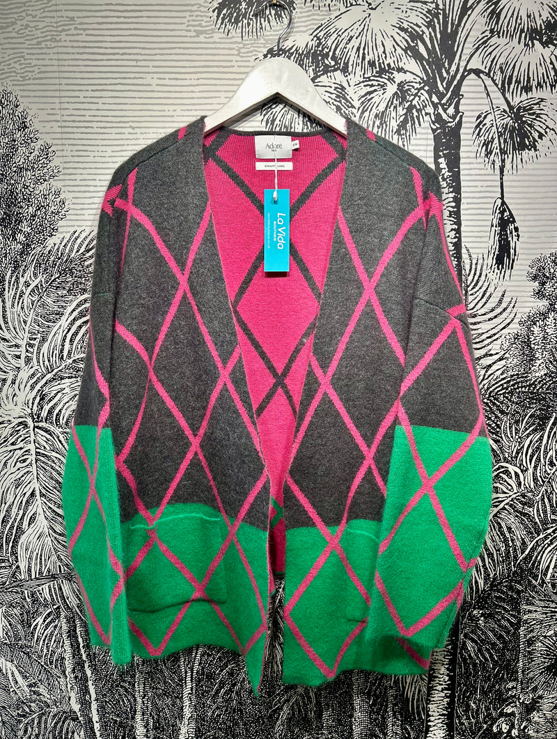 Karen Argyle Jacquard Knit Open Cardigan