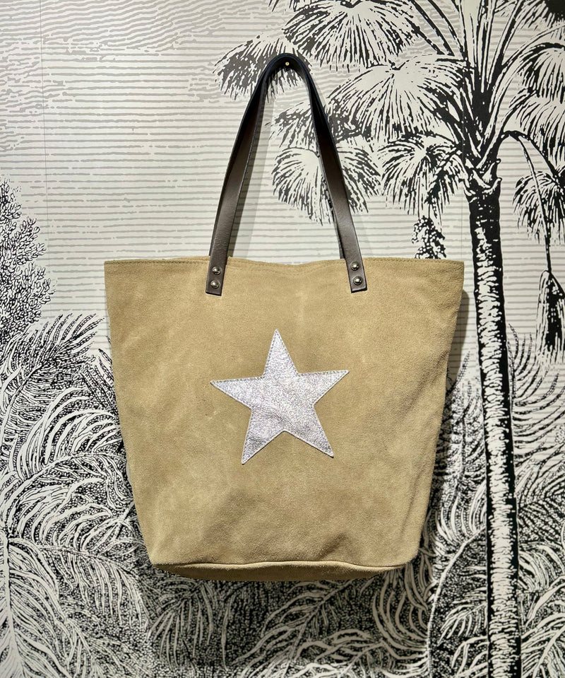 Suede Tote Bag with Metallic Star