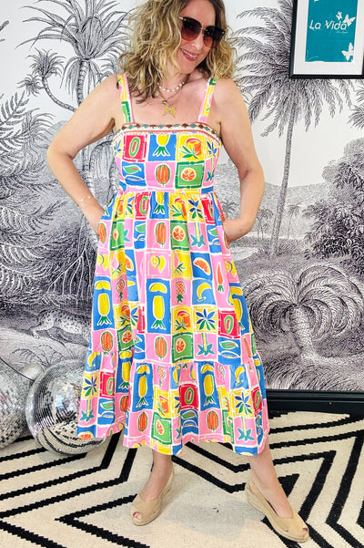 Carmen Fruit Print Midi Dress