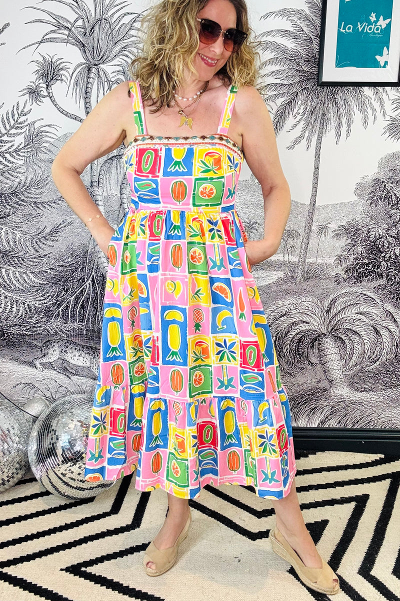 Carmen Fruit Print Midi Dress