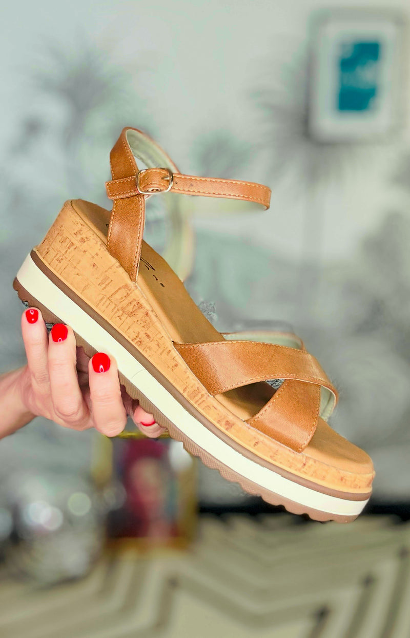 Libby Tan Brown Wedge Sandals
