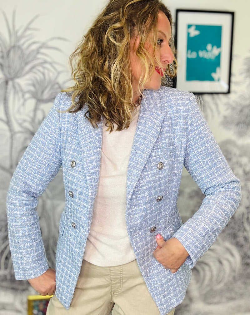 Beatrice Double Breasted Check Tweed Blazer