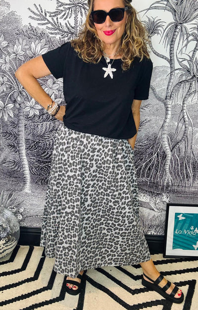 Abbie Midi Skirt in Grey Leo