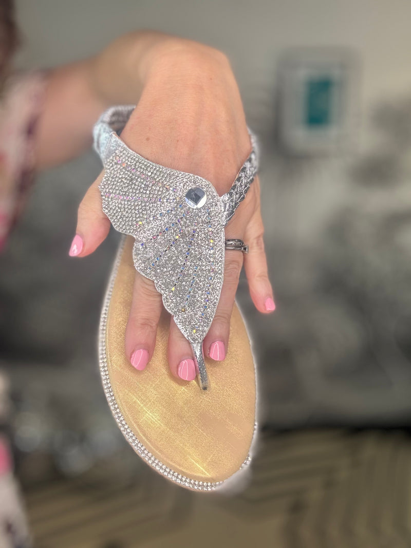 Mariposa Silver Sparkle Wing Sandals
